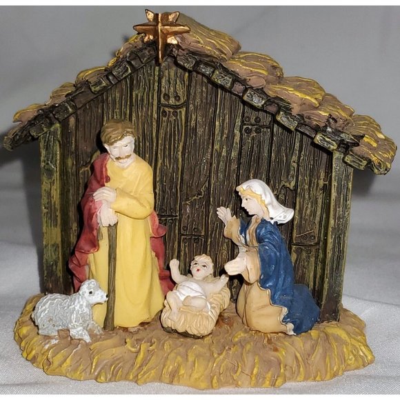 Santas Workbench NATIVITY CRECH HOLY FAMILY Christmas Village accessory DAMAGED - Picture 1 of 8